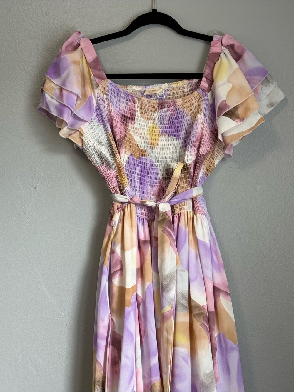 Pastel Floral Off-Shoulder Dress - Lavender & Cream